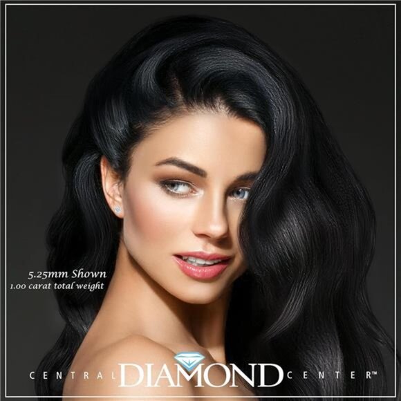 14K Solid Gold Post & Silver Simulated Diamond Stud Earrings-cubic zirconia - Picture 4 of 7